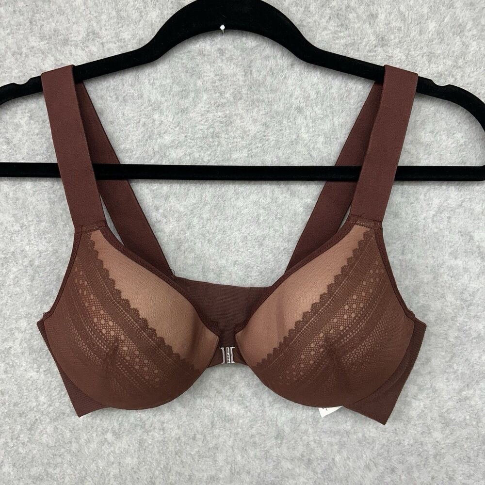 Spanx Bra 36B Front Closure Brown and brige Lace Pattern bra - llelujah